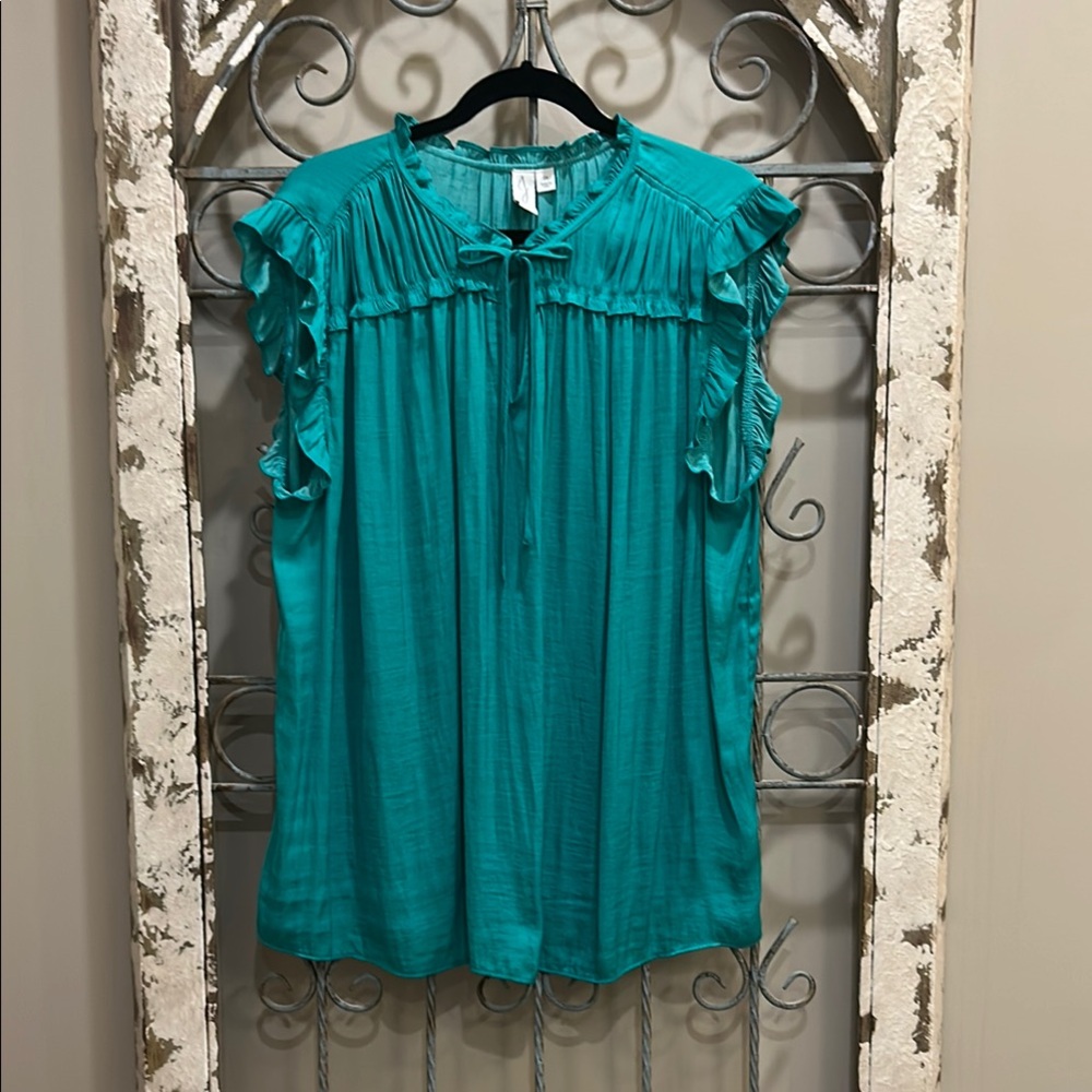 Joie Teal Ruffle Sleeve Blouse
